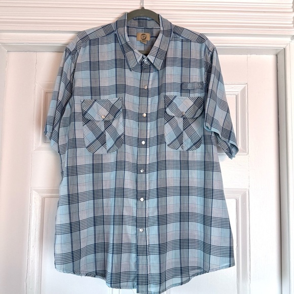 Haband Travelers Men's Blue Plaid Short Sleeve Shirt Pearl Snaps XL Western - Picture 1 of 8